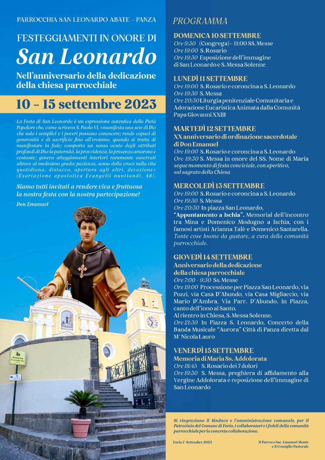 Festeggiamenti in onore di San Leonardo: esposizione dell’immagine di San Leonardo