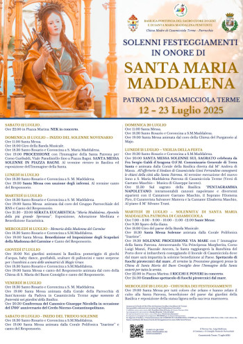 Solenni festeggiamenti in onore di Santa Maria Maddalena: conferenza del Canonico Giuseppe Nicolella